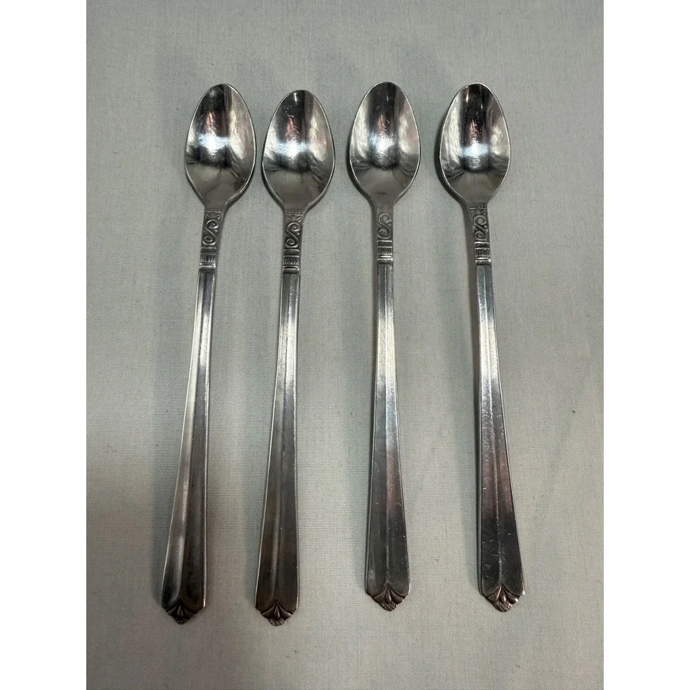 Orleans Silver Iced Tea Spoons ORL31 Stainless Steel Scroll Heel Vintage 7 3/8